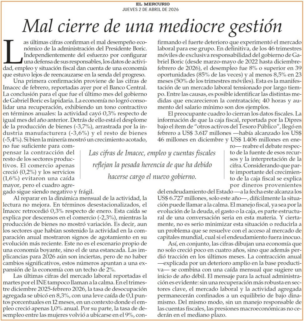 desempeño económico Boric – Cifras de Imacec reflejan un panorama desalentador