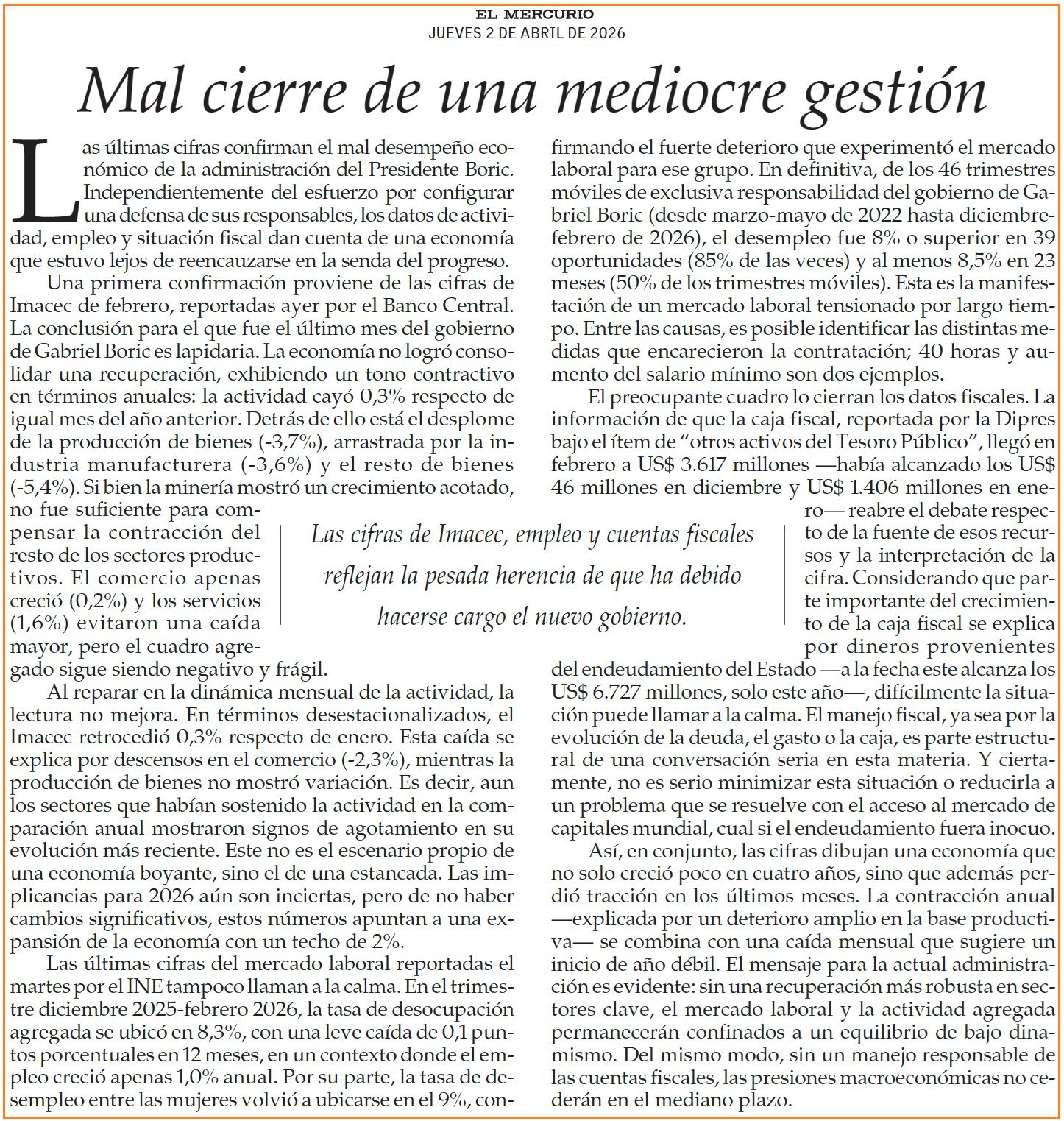 Cifras de Imacec reflejan un panorama desalentador