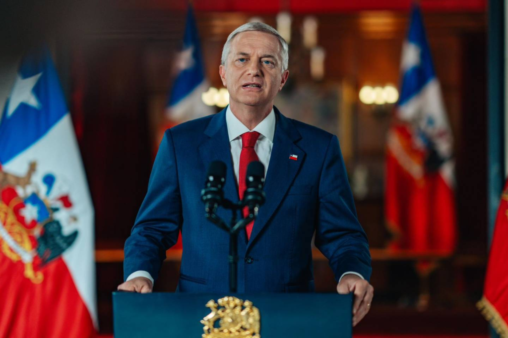 Presidente José Antonio Kast durante la cadena nacional donde anunció la megarreforma de seguridad