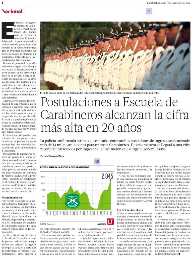 El interés por ser carabinero crece con fuerza en Chile