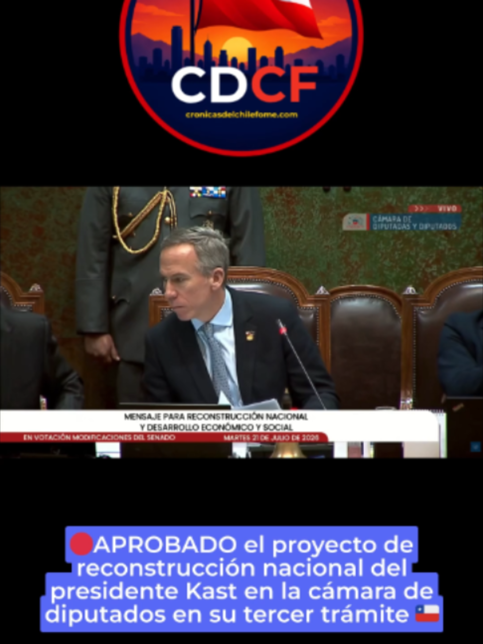 APROBADO el proyecto de reconstrucción nacional del presidente Kast en la cámara de diputados en su tercer trámite #ActualidadChile #noticiaschile #chile #kast #PoliticaChilena #leydereconstruccionnacional #quiroz #jorgequiroz #tribunalconstitucional